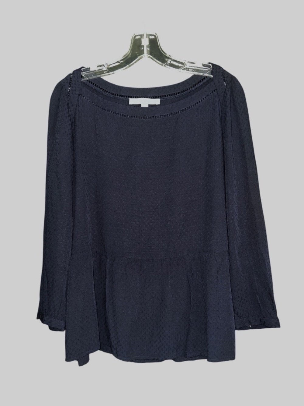 LOFT Navy Blue Jacquard Cutout Peplum Blouse Medium M